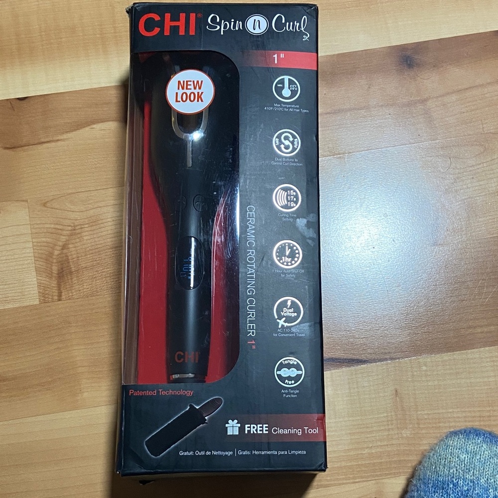 CHI Spin N Curl Ceramic Rotating Curler - Black and Red